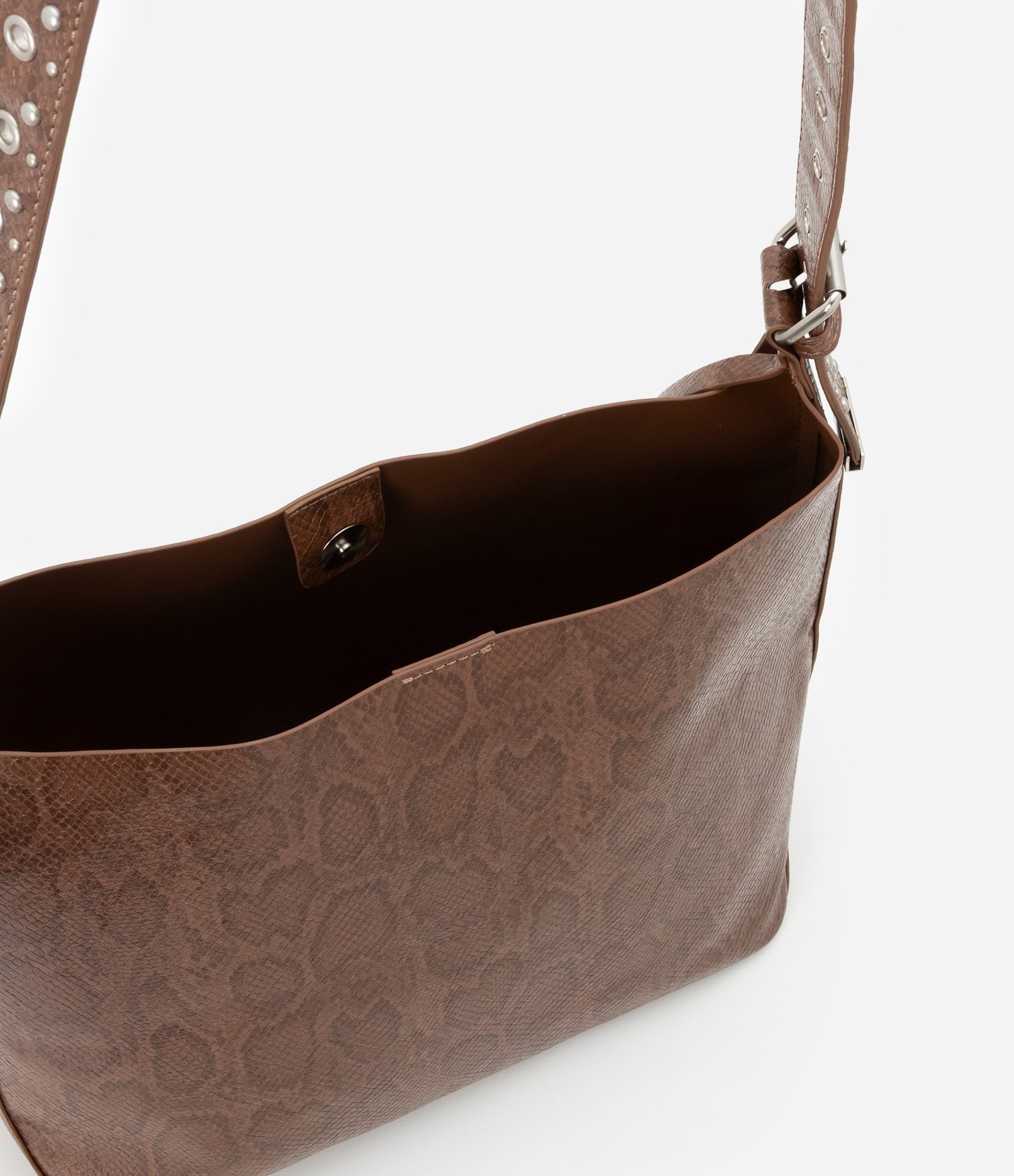 Bolsa Grande em PU com Carteirinha e Estampa Cobra Marrom 4