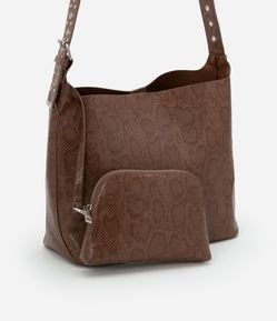 Bolsa Grande em PU com Carteirinha e Estampa Cobra