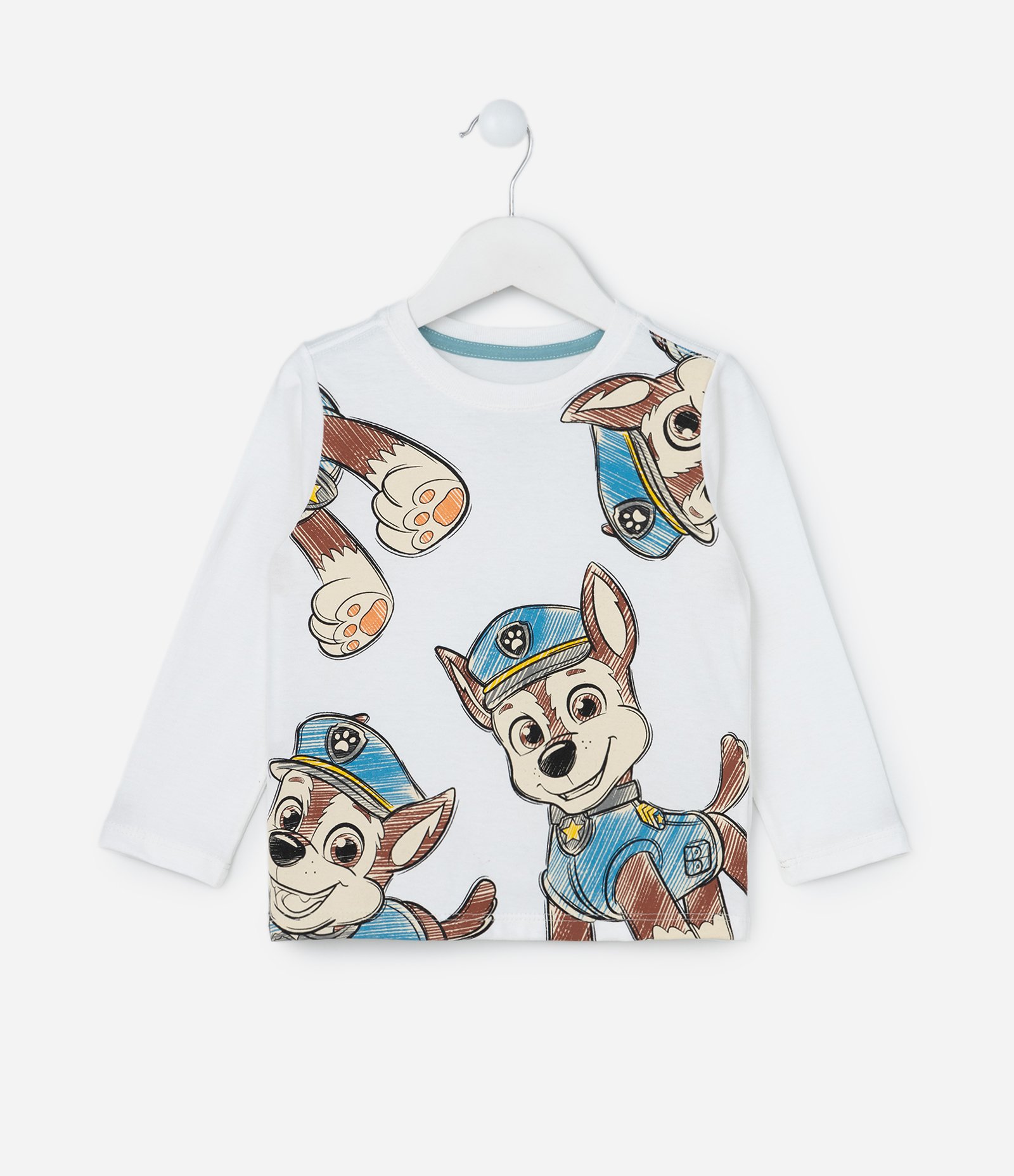 Camiseta Infantil Manga Longa com Estampa do Chase - Tam 1 a 5 anos Branco 1