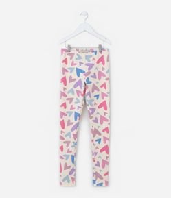 Calça Legging Infantil com Estampa de Corações - Tam 5 a 14 Anos