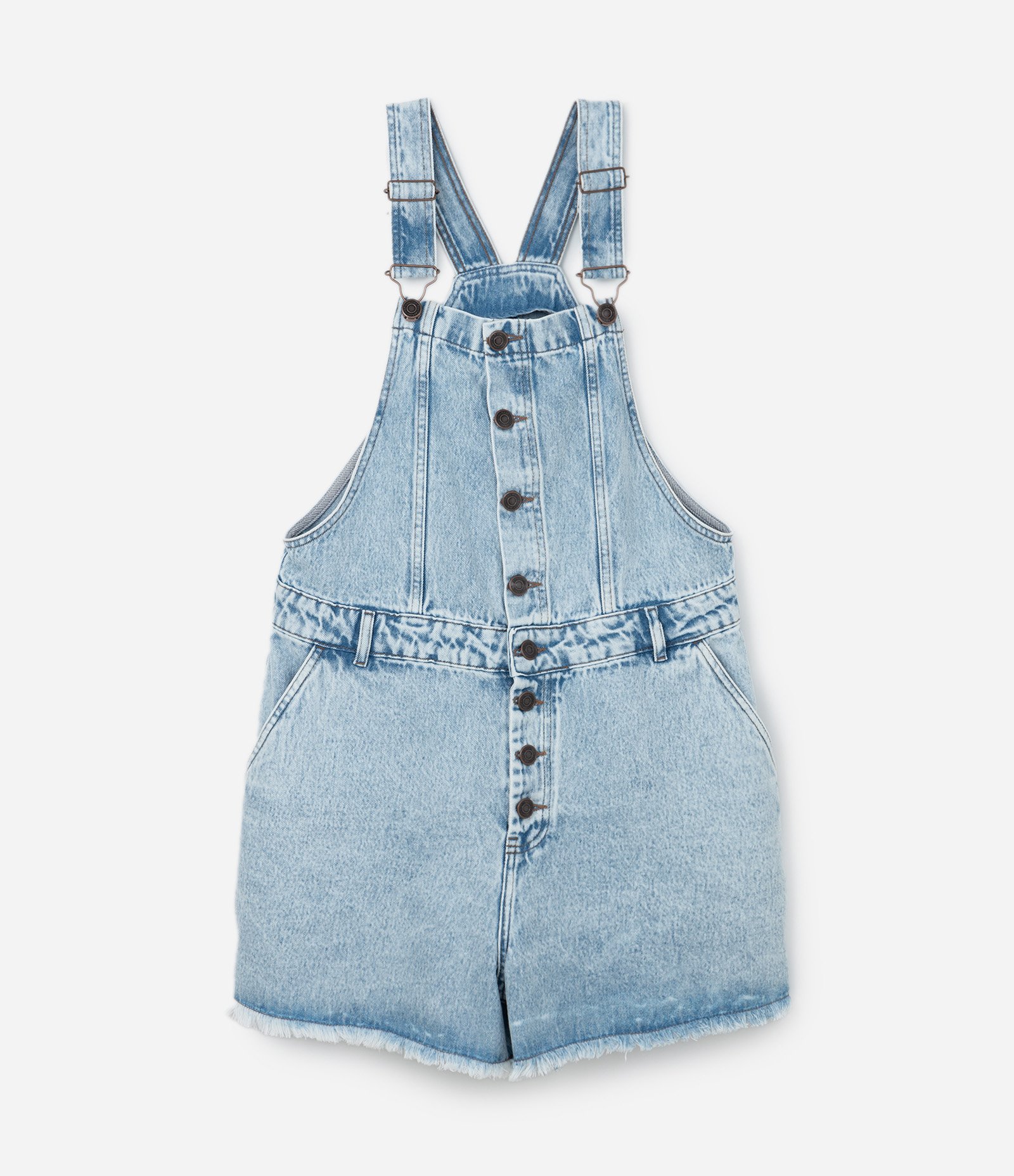 Jardineira Curta Jeans com Barra Desfiada Curve & Plus Size Azul 5