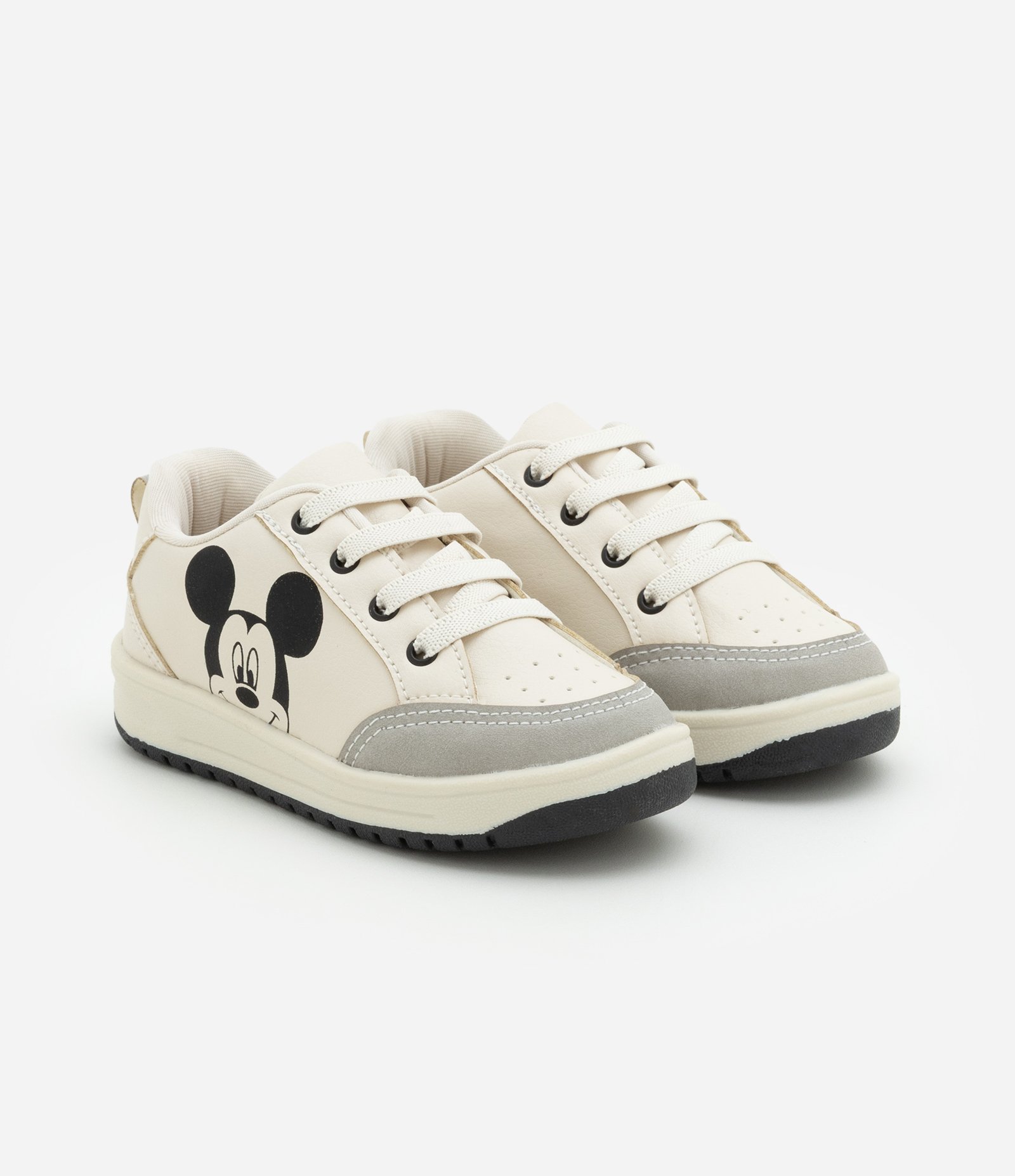 Tênis Infantil Casual com Recortes e Estampa Mickey - Tam 20 a 27 Bege 1