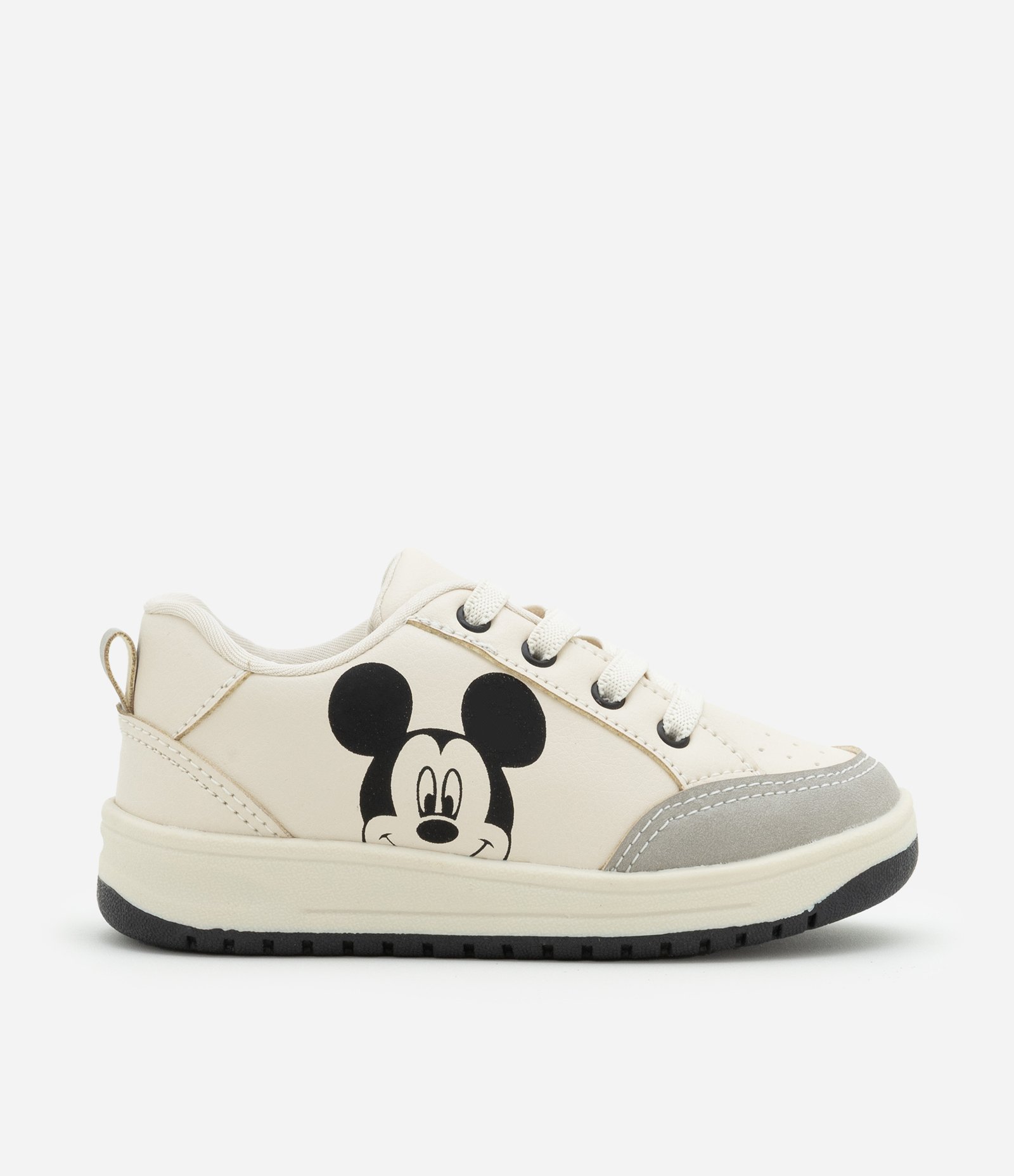Tênis Infantil Casual com Recortes e Estampa Mickey - Tam 20 a 27 Bege 5