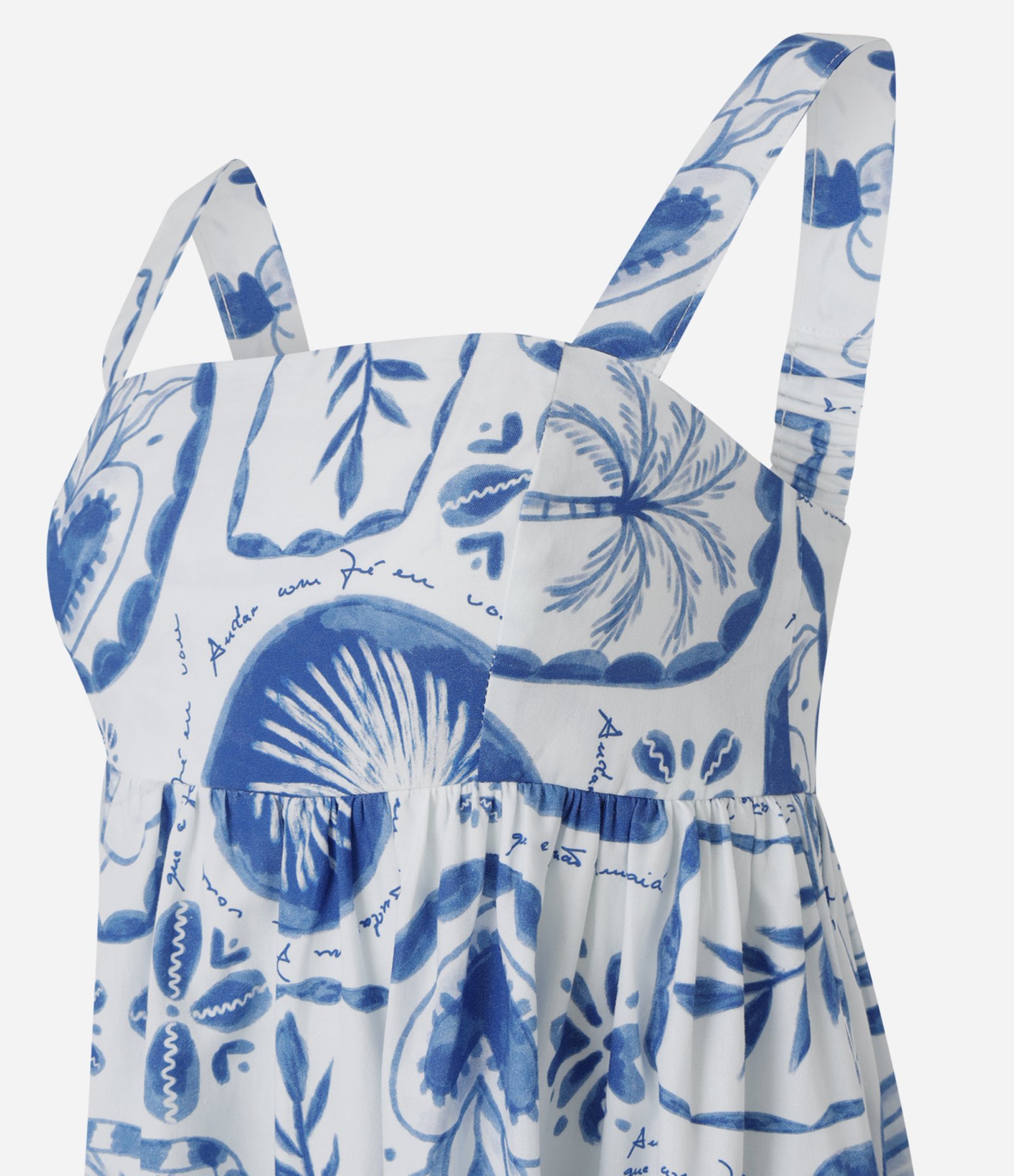 Vestido New Midi em Tricoline Estampado Andar com Fé Gilberto Gil Branco/Azul 9