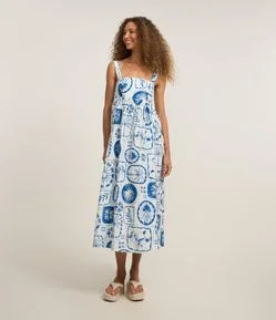 Vestido New Midi em Tricoline Estampado Andar com Fé Gilberto Gil