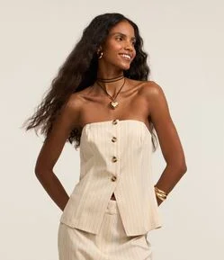 Colete Sem Alça com Risca de Giz e Botões Matizados