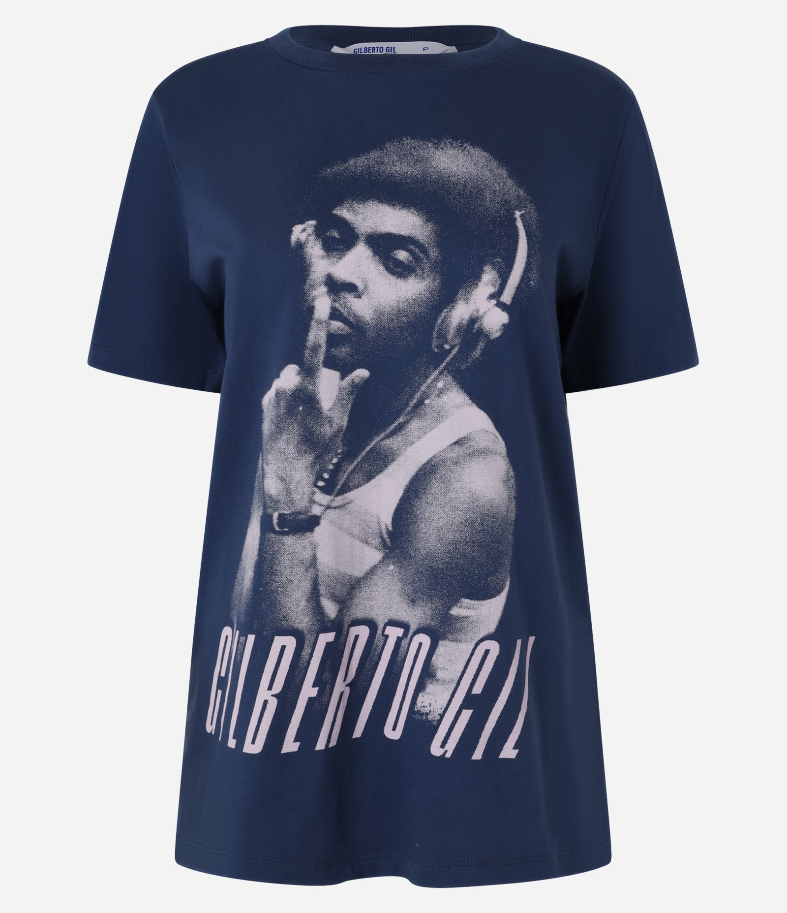 Camiseta Alongada em Algodão com Estampa Gilberto Gil Azul 5