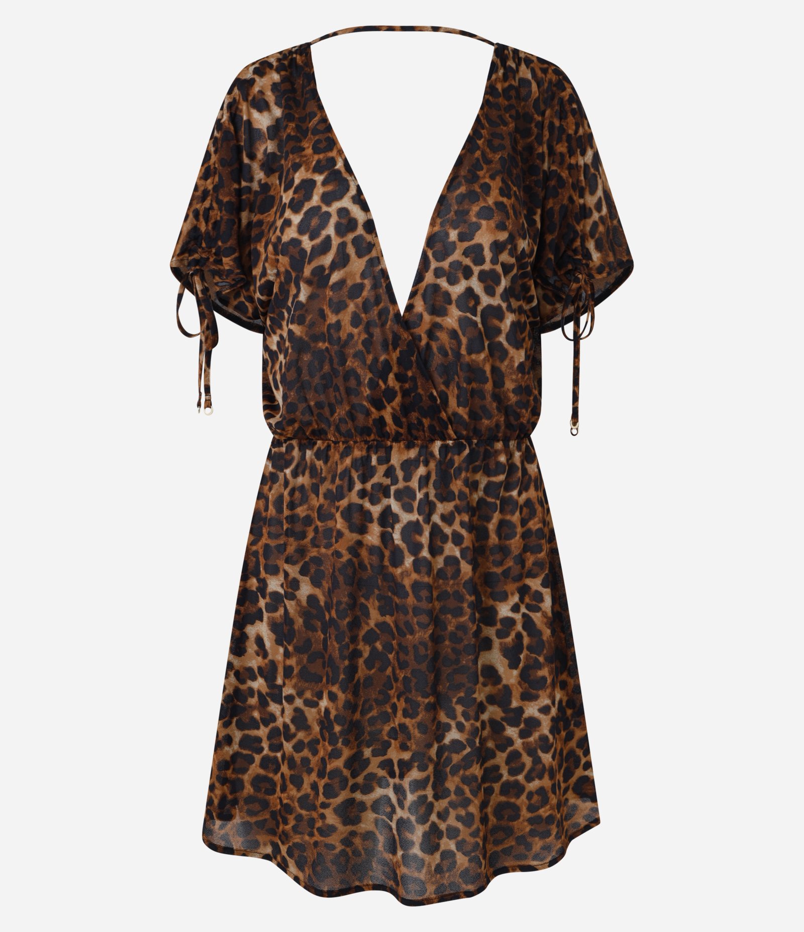 Saída de Praia Vestido Curto em Crepe com Estampa Onça Marrom 5