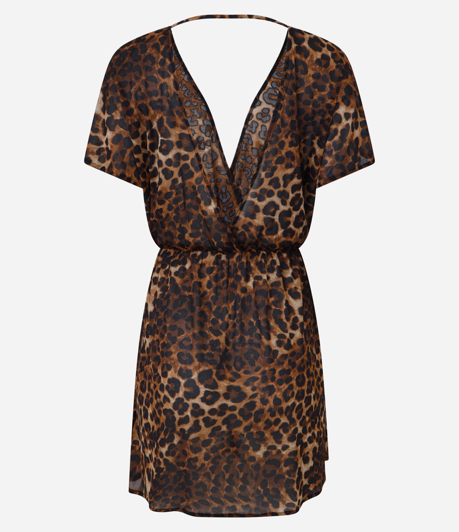 Saída de Praia Vestido Curto em Crepe com Estampa Onça Marrom 6