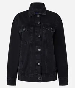 Jaqueta Oversized em Jeans com Bolsos Frontais