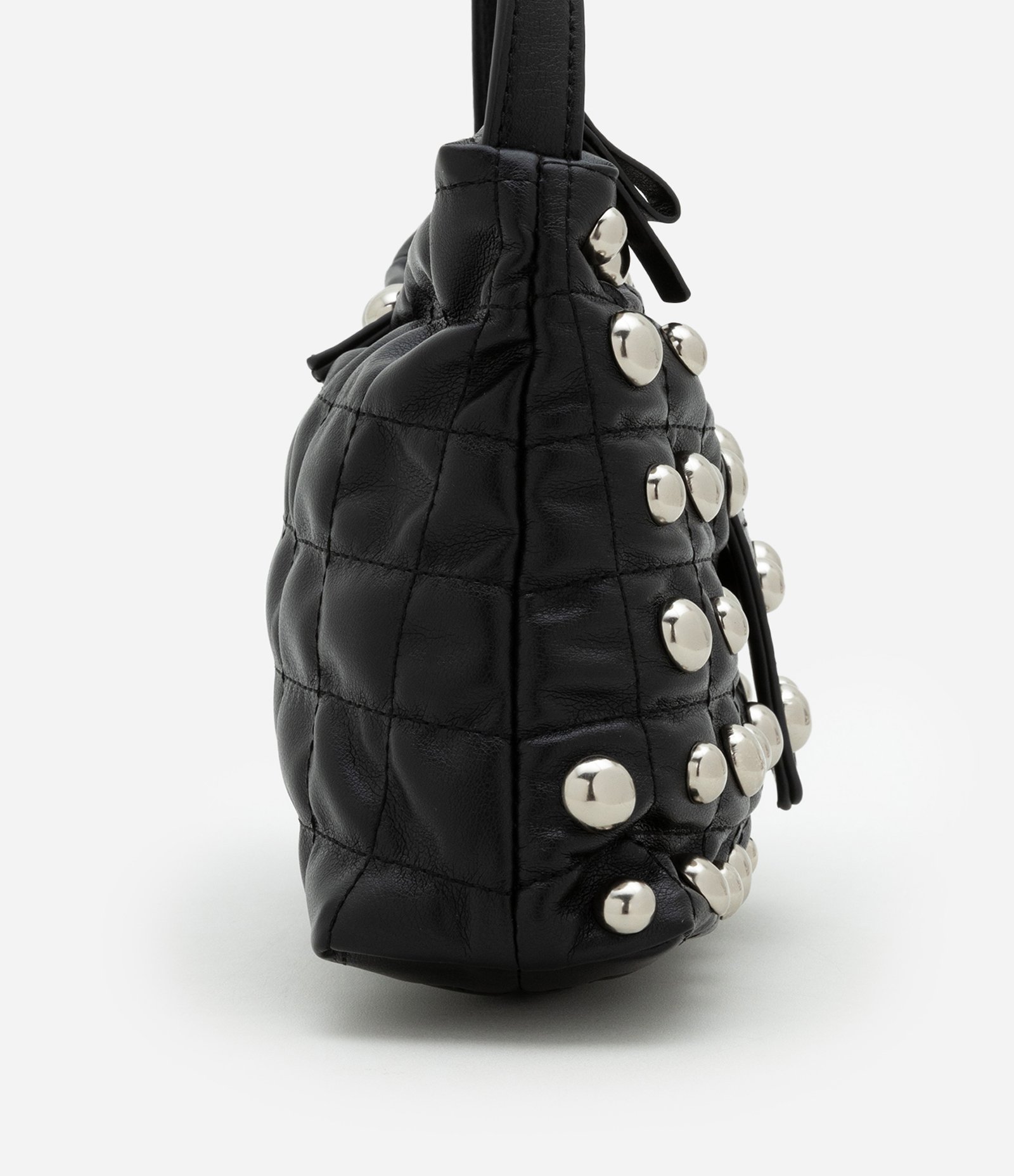 Bolsa Baguete Média em PU com Lapela Frontal e Aplicação de Studs Frontais Preto 2