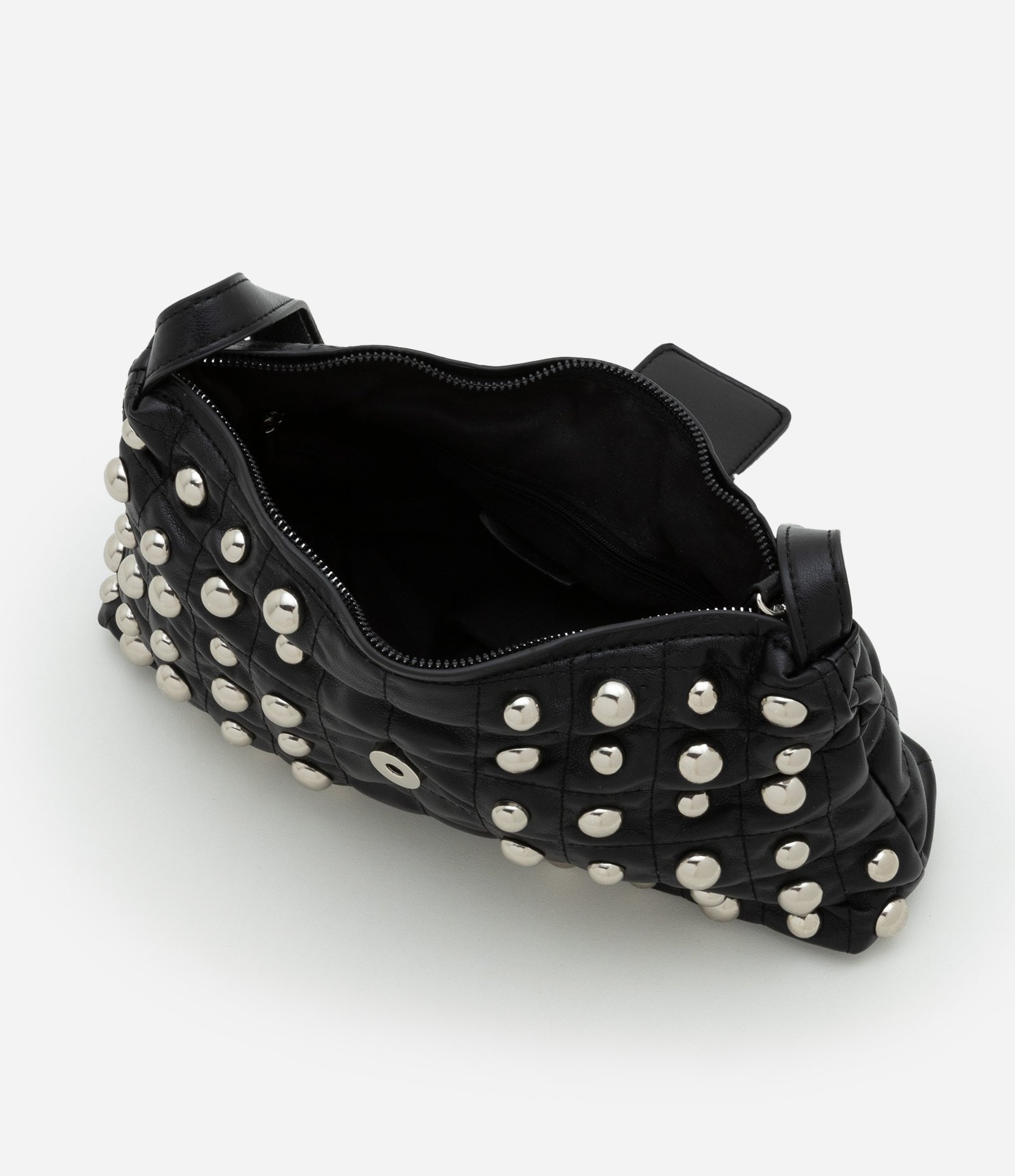 Bolsa Baguete Média em PU com Lapela Frontal e Aplicação de Studs Frontais Preto 4