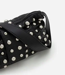 Bolsa Baguete Média em PU com Lapela Frontal e Aplicação de Studs Frontais