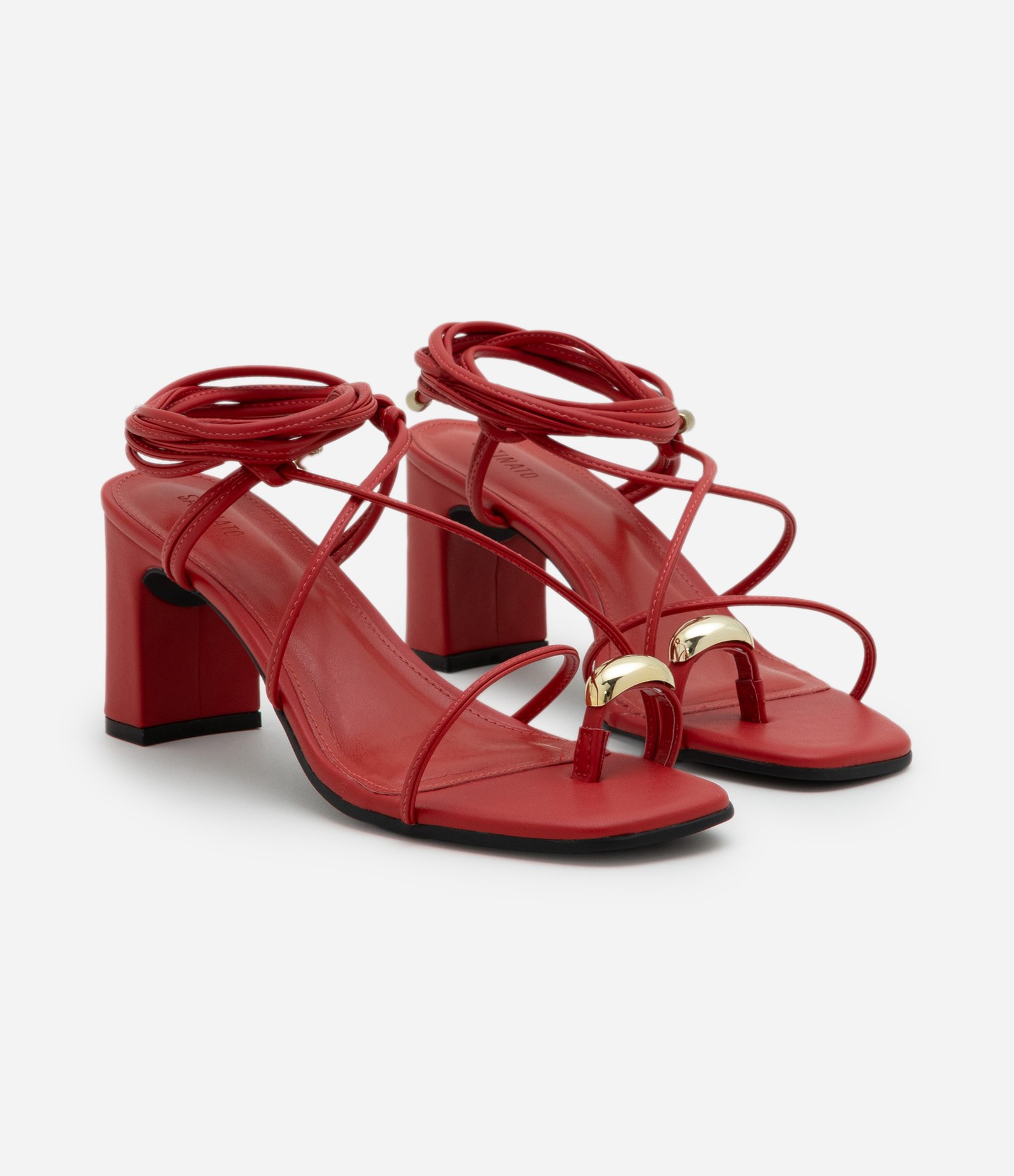 Sandália com Amarração em PU e com Dedeira Vermelho 2