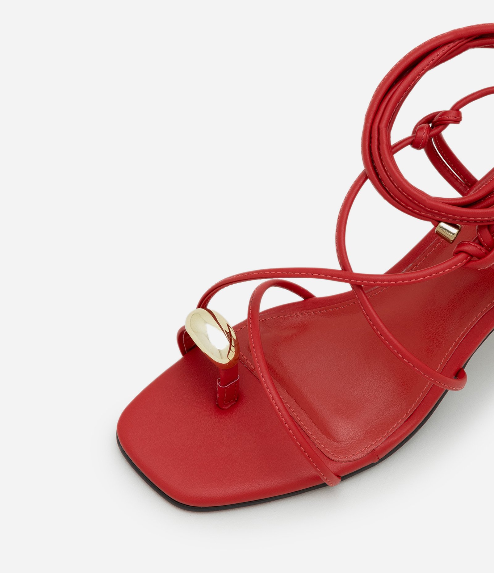 Sandália com Amarração em PU e com Dedeira Vermelho 4