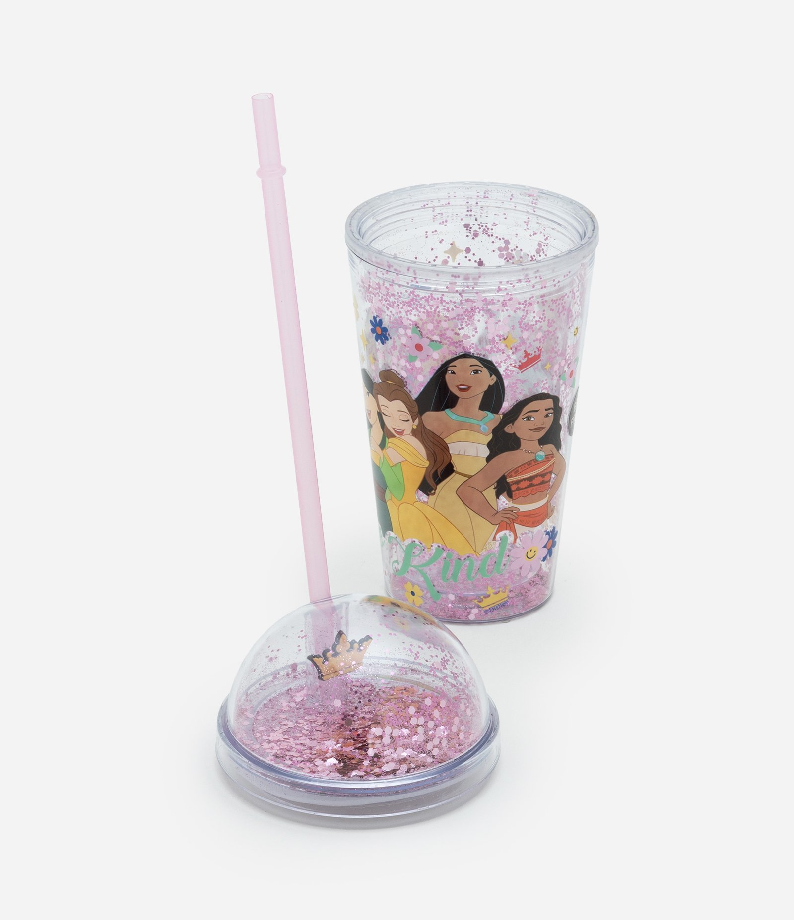 Copo com Canudo Reutilizável e Estampa das Princesas Disney Multicores 2