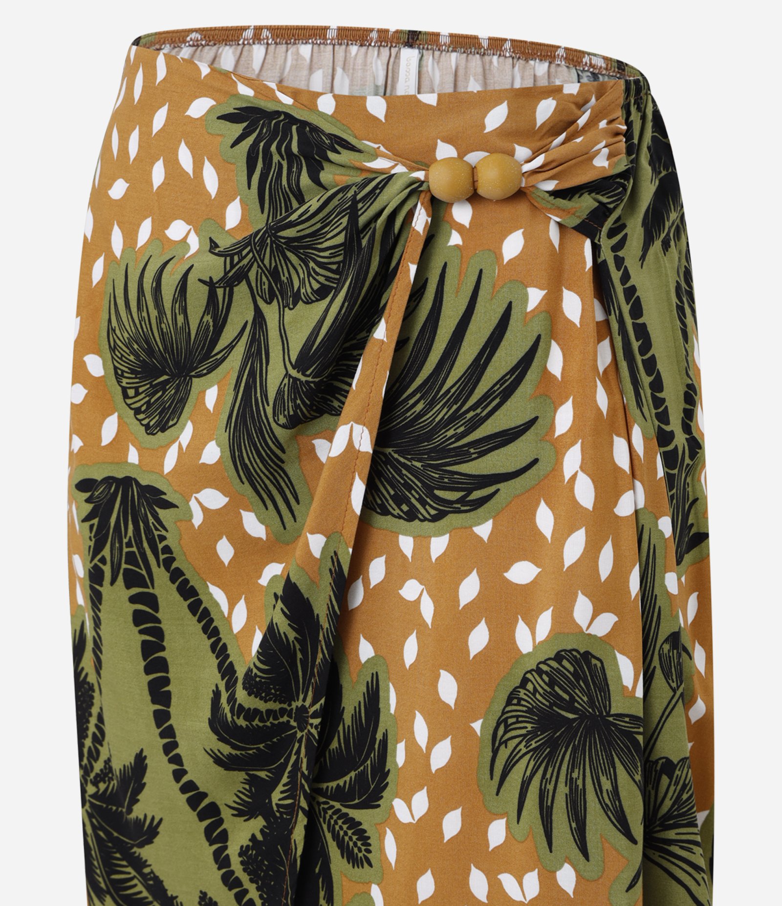 Saída de Praia Saia em Viscose com Estampa de Coqueiros e Aviamentos Laranja/Verde 6