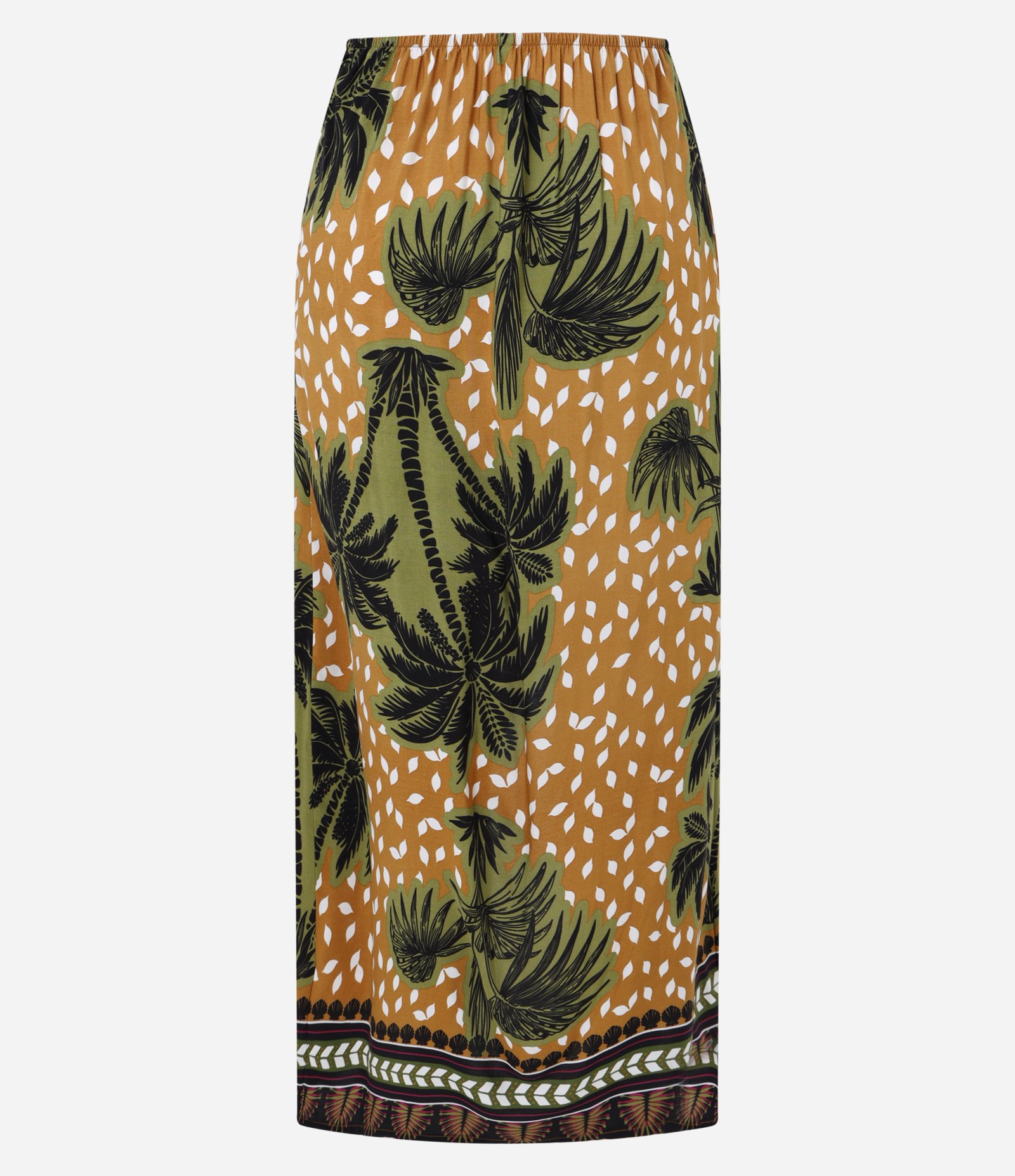 Saída de Praia Saia em Viscose com Estampa de Coqueiros e Aviamentos Laranja/Verde 7