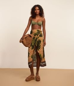 Saída de Praia Saia em Viscose com Estampa de Coqueiros e Aviamentos