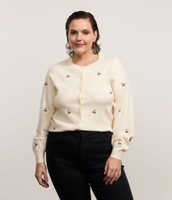 Cardigan em Tricô com Cerejinhas Bordadas Curve & Plus Size
