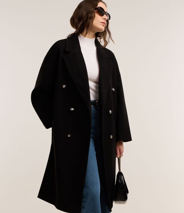Casaco Oversized em Polivelour com Transpasse com Botões