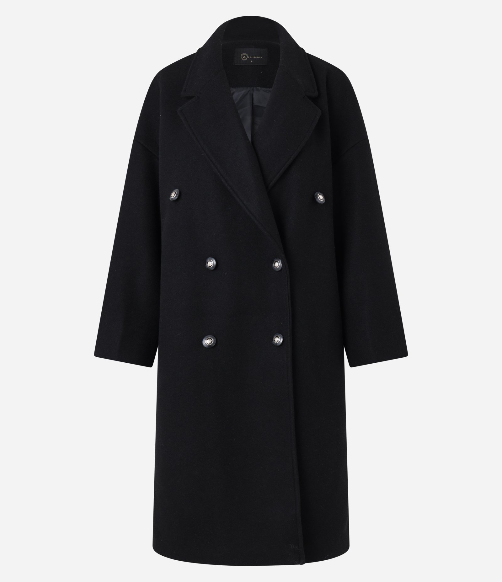 Casaco Oversized em Polivelour com Transpasse com Botões Preto 9