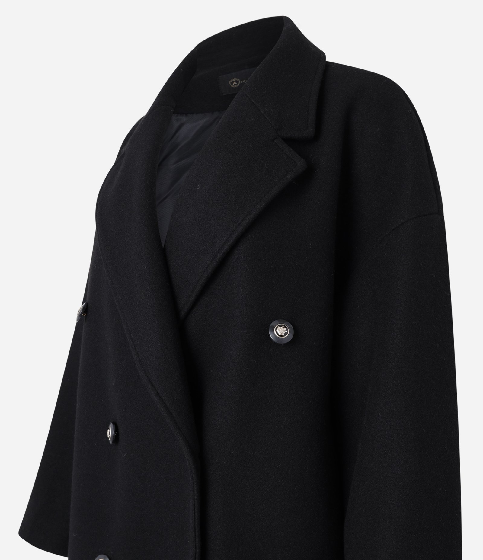 Casaco Oversized em Polivelour com Transpasse com Botões Preto 10