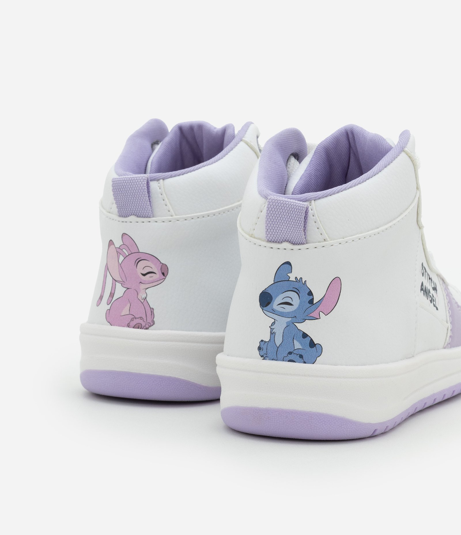 Tênis Abotinado Infantil com Estampa Stitch e Angel - Tam 28 a 35 Branco/Lilás 1