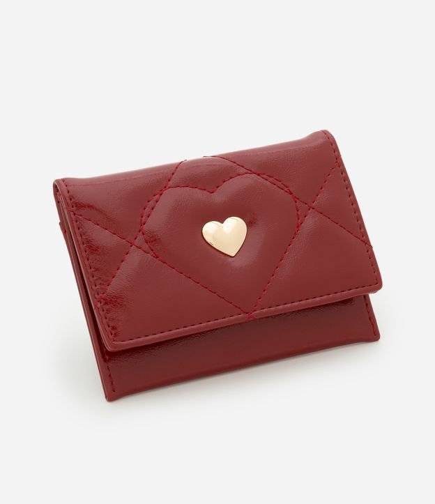 Carteira Envelope Pequena em PU com Textura Matelassê e Coração