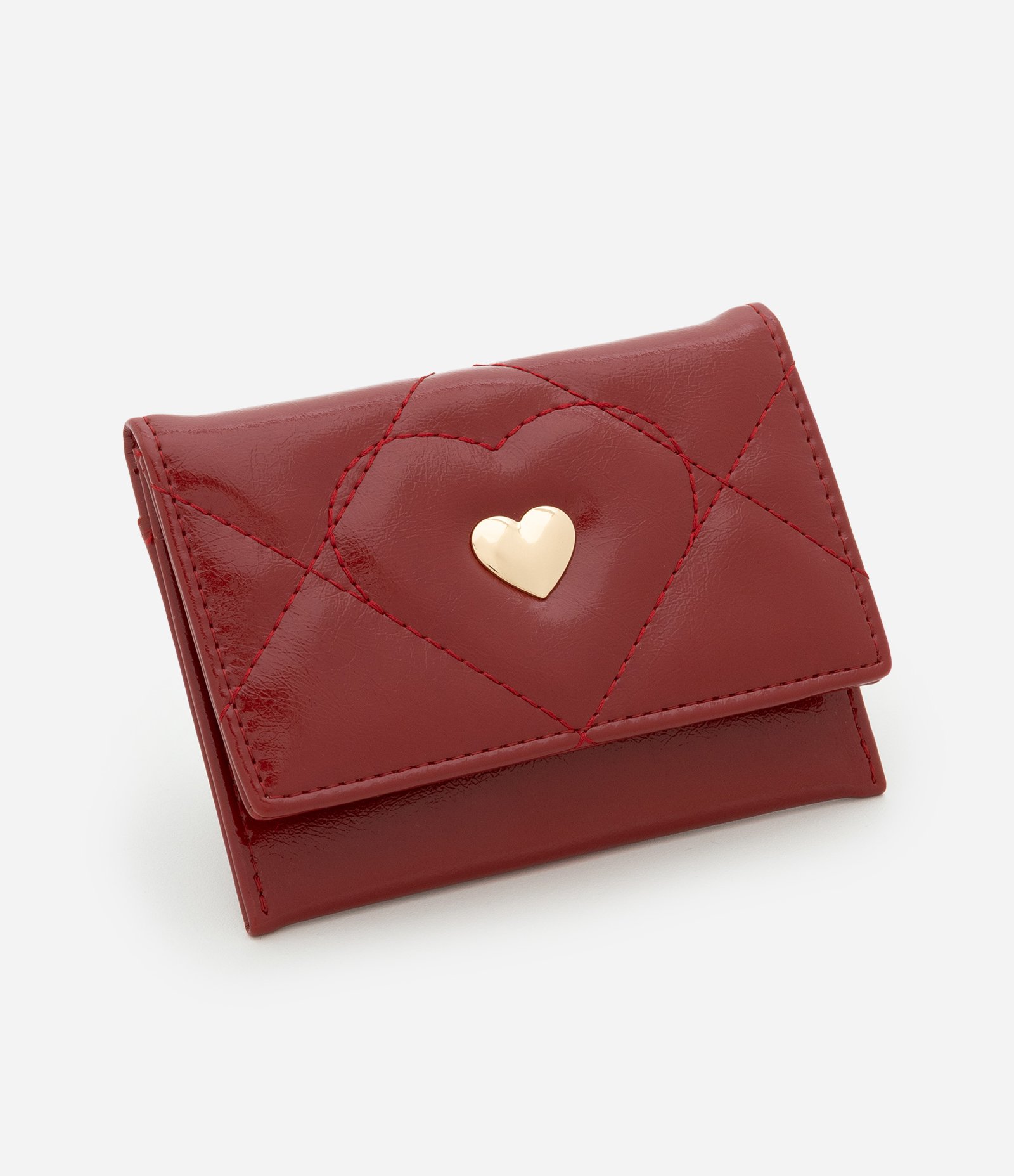 Carteira Envelope Pequena em PU com Textura Matelassê e Coração Vermelho 1
