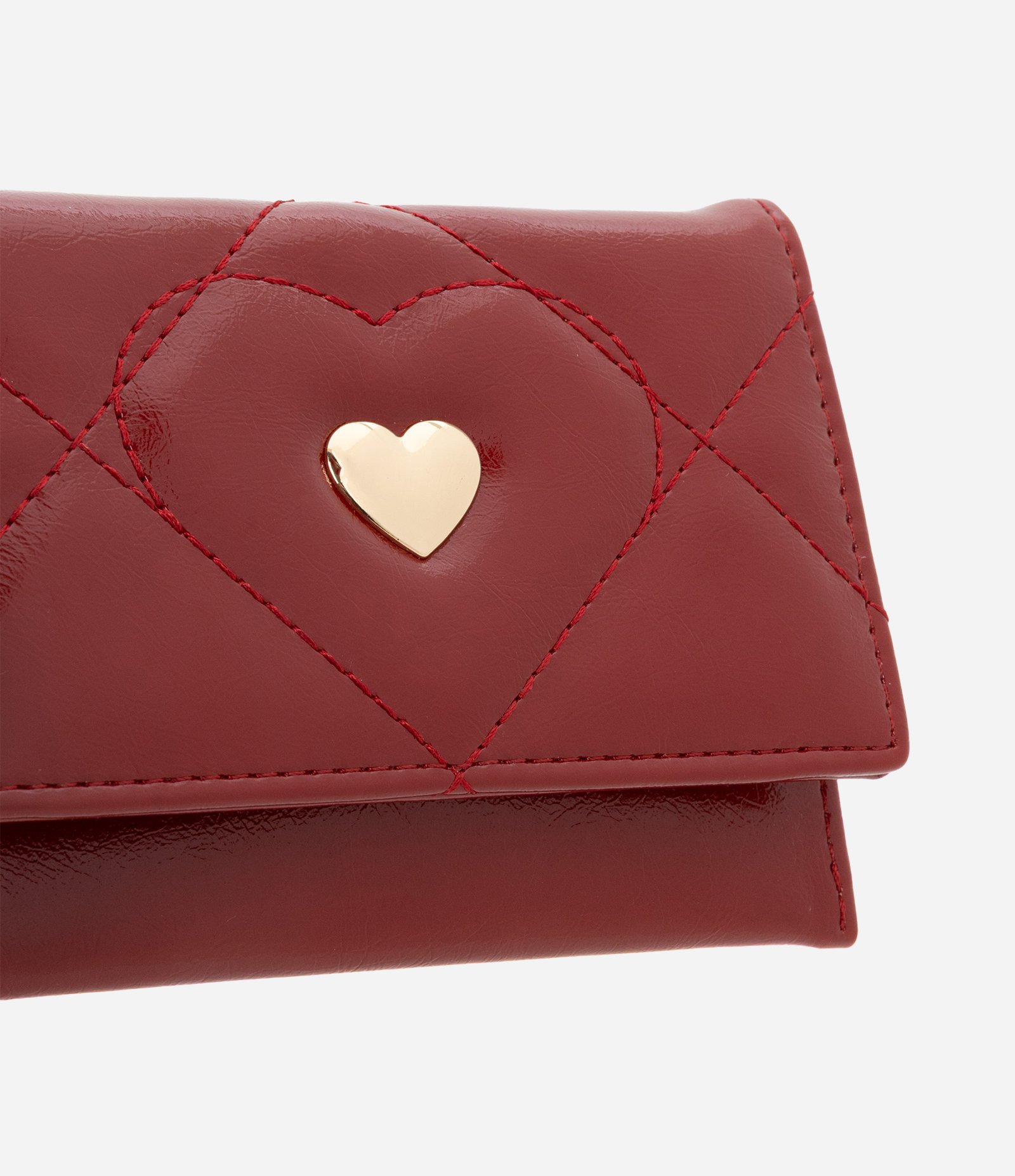 Carteira Envelope Pequena em PU com Textura Matelassê e Coração Vermelho 4
