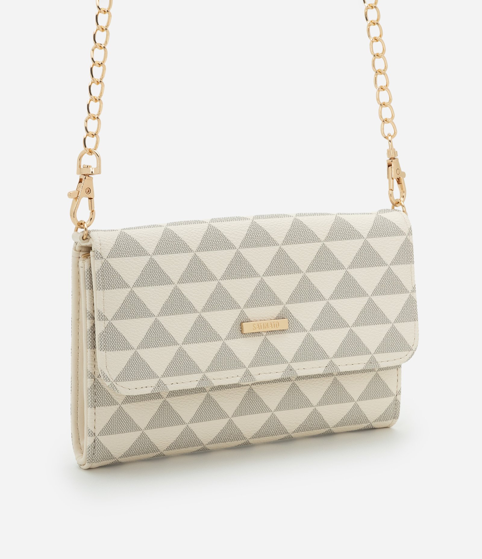 Bolsa Carteira Transversal Grande com Tapa e Alça de Corrente Off White 1