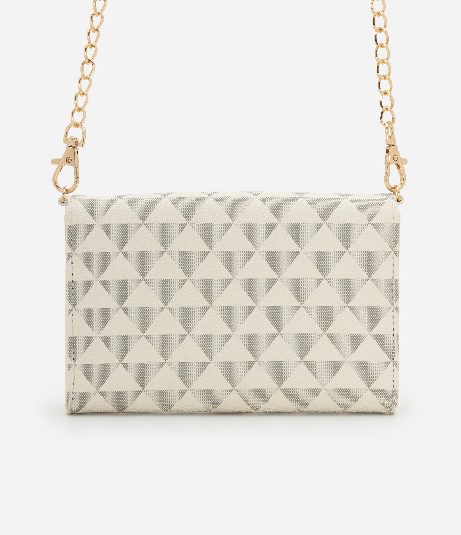 Bolsa Carteira Transversal Grande com Tapa e Alça de Corrente Off White 3