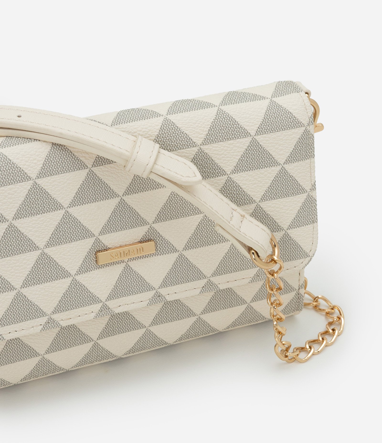 Bolsa Carteira Transversal Grande com Tapa e Alça de Corrente Off White 4
