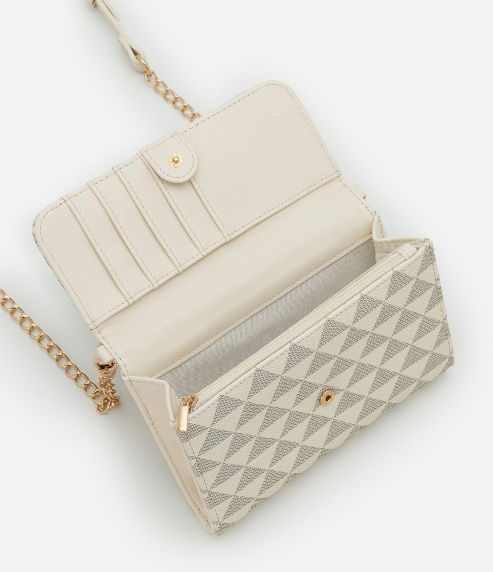 Bolsa Carteira Transversal Grande com Tapa e Alça de Corrente Off White 5