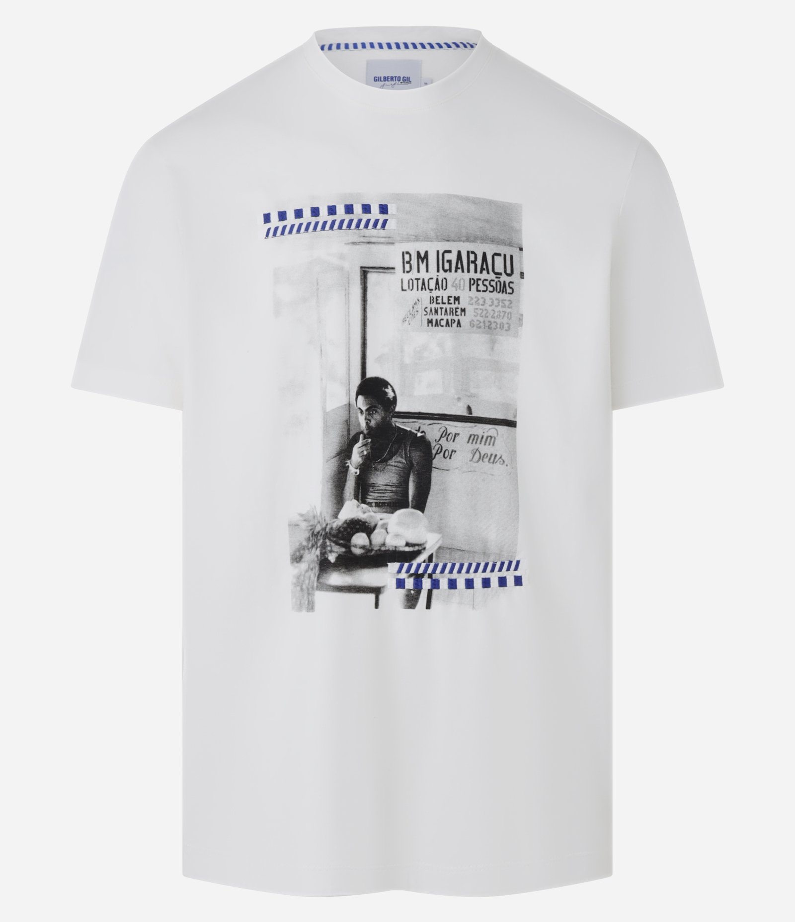 Camiseta em Algodão com Estampa Por Mim Por Deus Gilberto Gil Branco 6