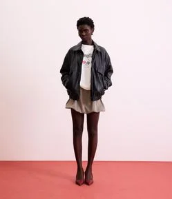 Saia Balonê em Jacquard Estampa Xadrez Pied de Poule