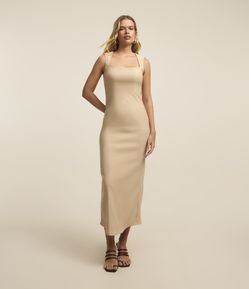 Vestido Midi em Bengaline com Fenda nas Costas