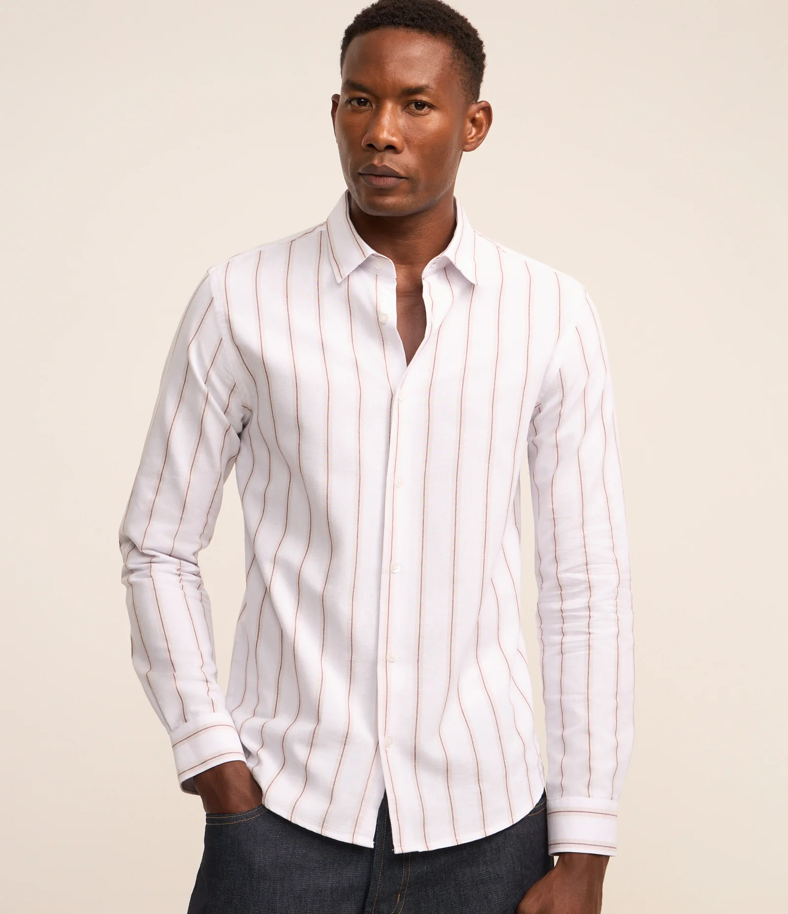 Camisa Slim em Oxford com Listras Branco 1