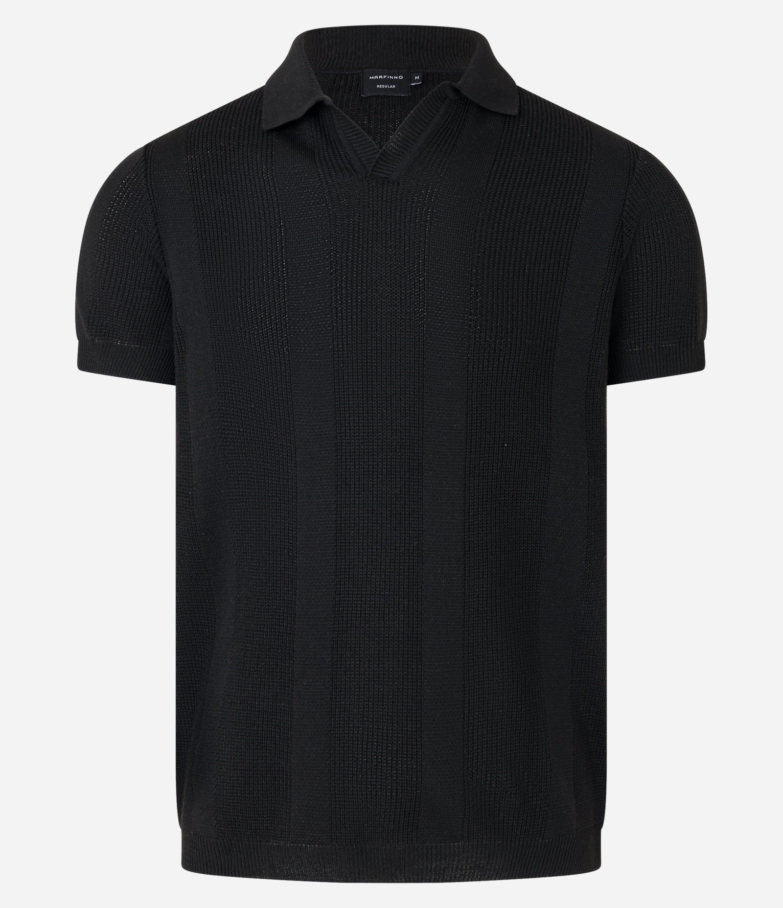 Camisa Polo em Tricô com Efeito de Listras Preto 4