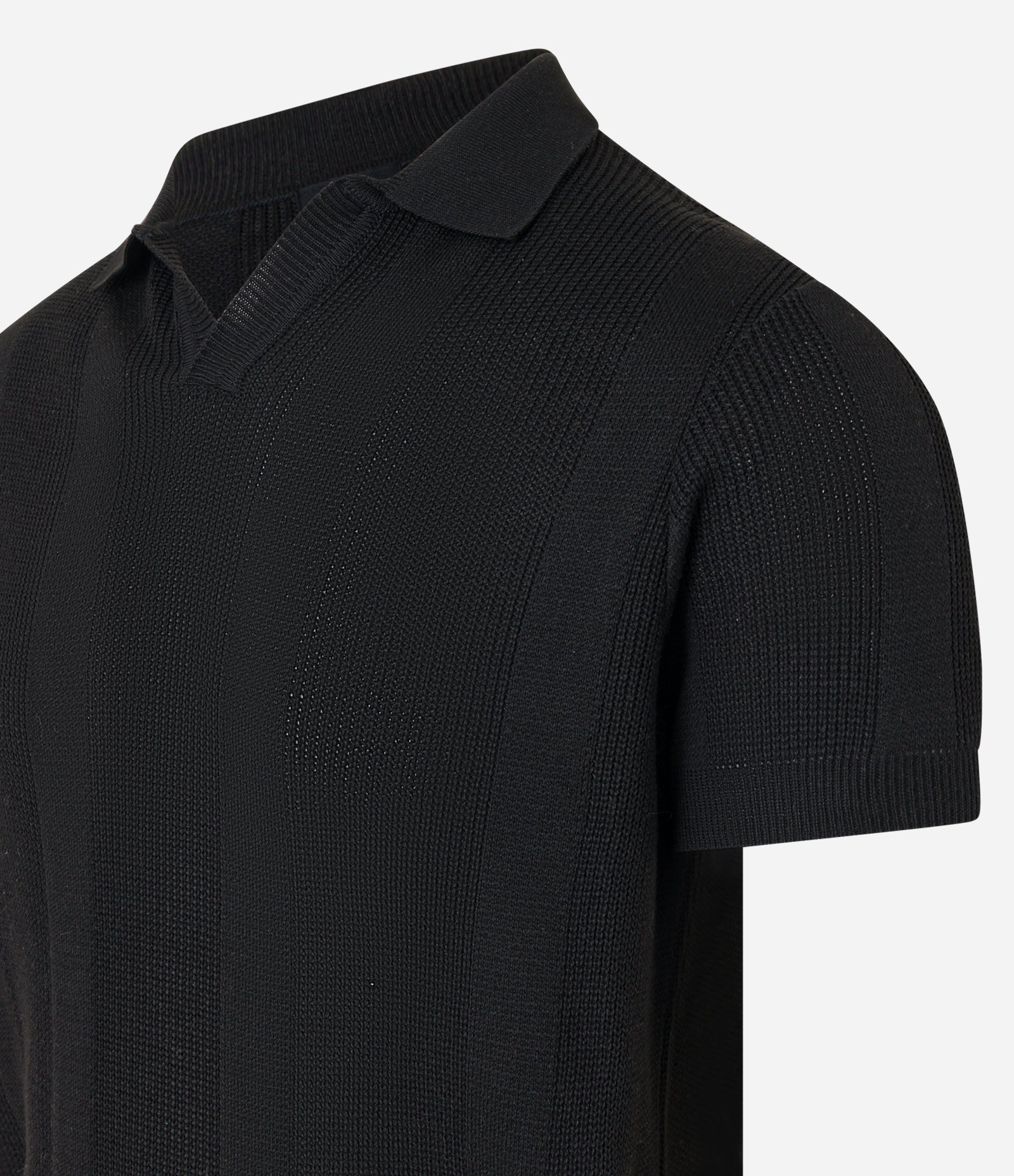 Camisa Polo em Tricô com Efeito de Listras Preto 5