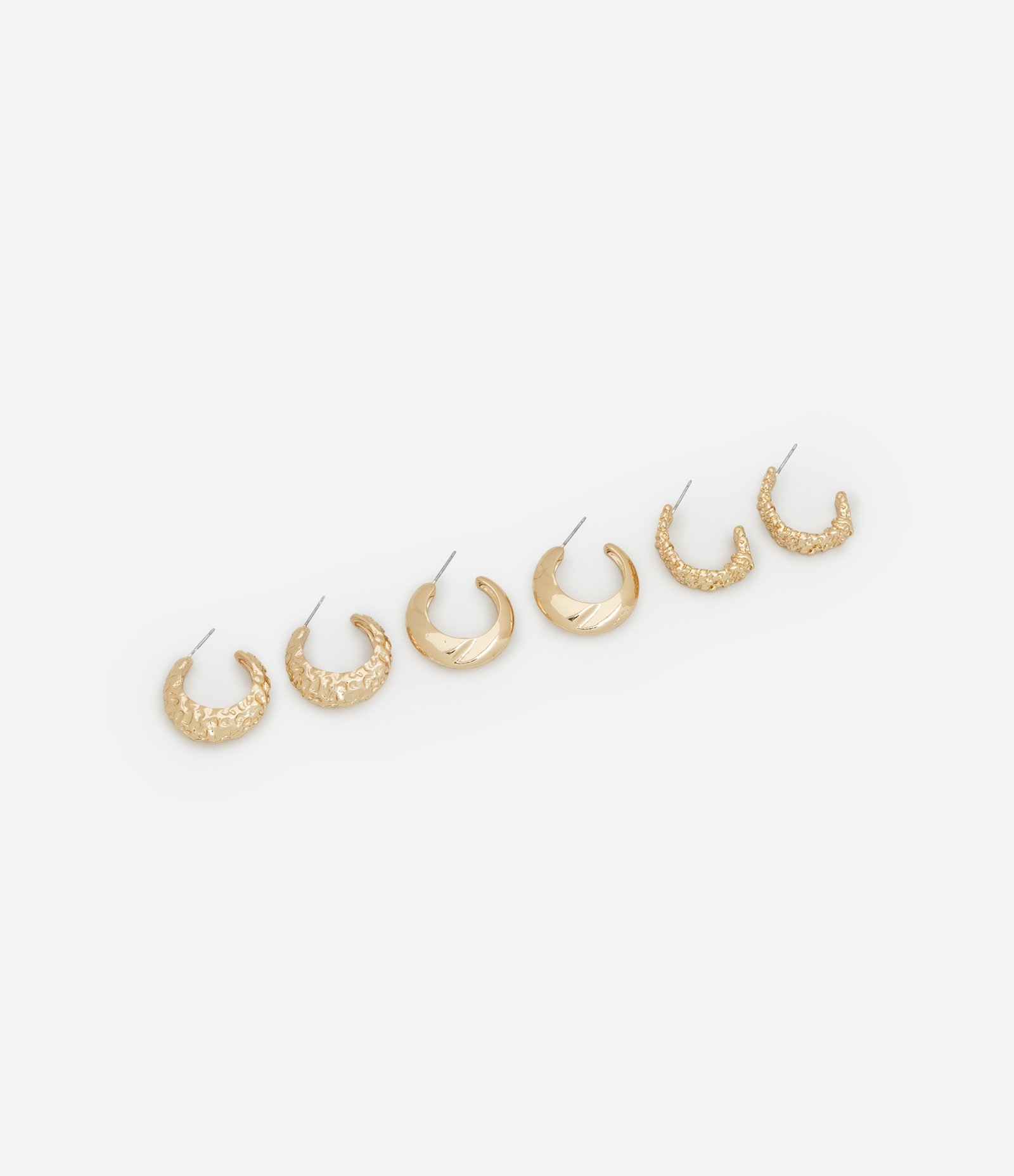 Kit 03 Argolas com Texturas Variadas Dourado 1