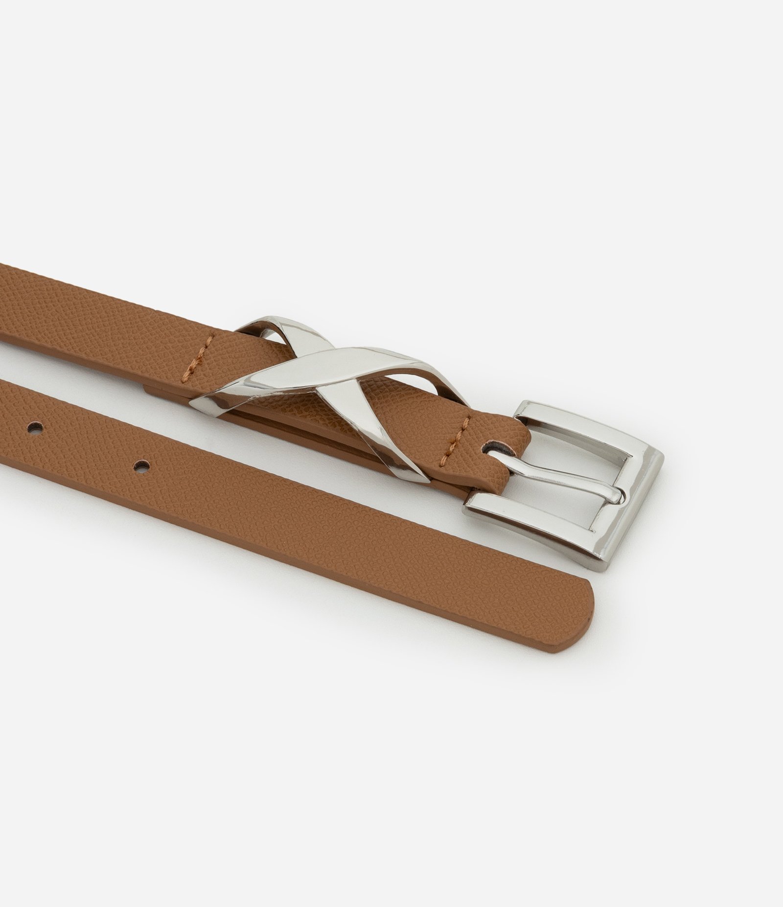 Kit 02 Cintos Médios com Texturas e Detalhes Diversos Marrom/Branco 2