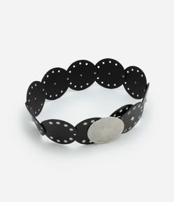 Cinto Largo de Discos e Tachas com Fivela de Níquel Escovado