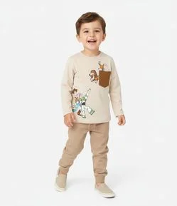Camiseta Infantil com Bolsinho e Estampa Toy Story - Tam 2 a 6 Anos