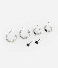 Kit 03 Brincos Argolas Coração Botão Esmaltado