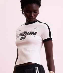 Blusa Baby Tee em Algodão com Estampa Lisbon 86