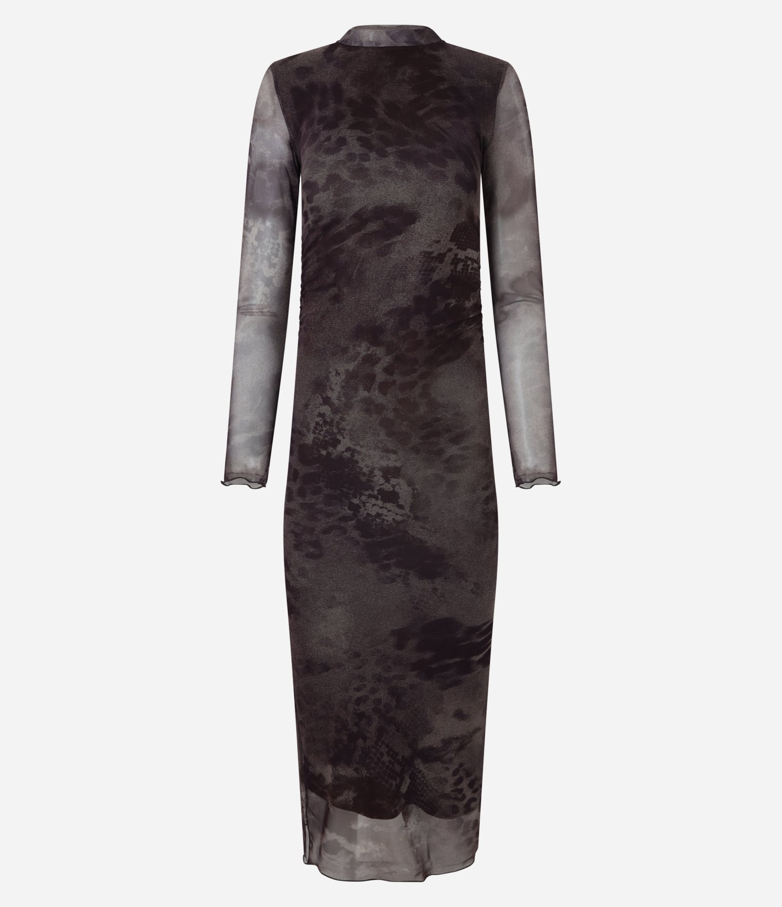 Vestido em Tule com Estampa Abstrata e Manga Longa Cinza 5
