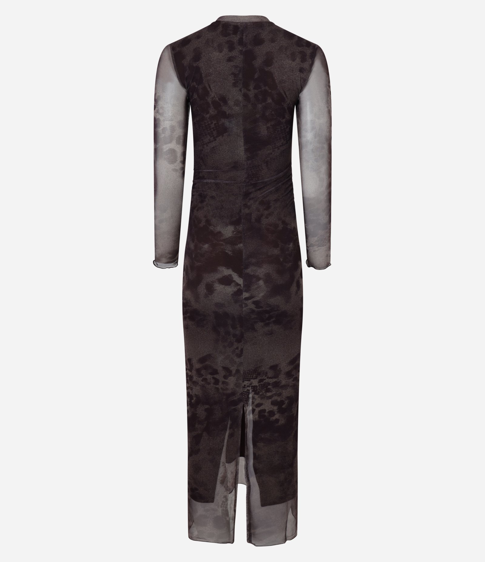 Vestido em Tule com Estampa Abstrata e Manga Longa Cinza 6