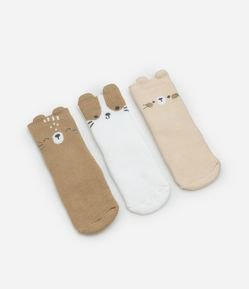 Kit 03 Meias Infantis de Bichinhos e Orelhinhas - Tam RN a 12 meses